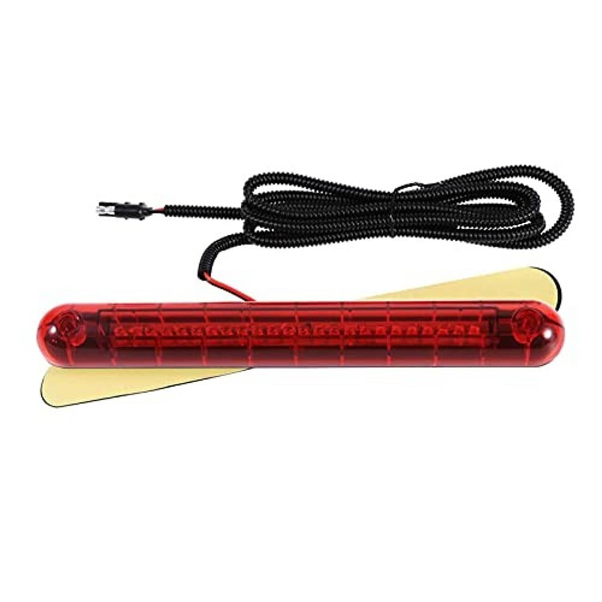 Red LED brake light bar underside with black cable bundle and plug