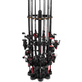 Black non-rotating fishing rod holder stand with many upright rod tube slots