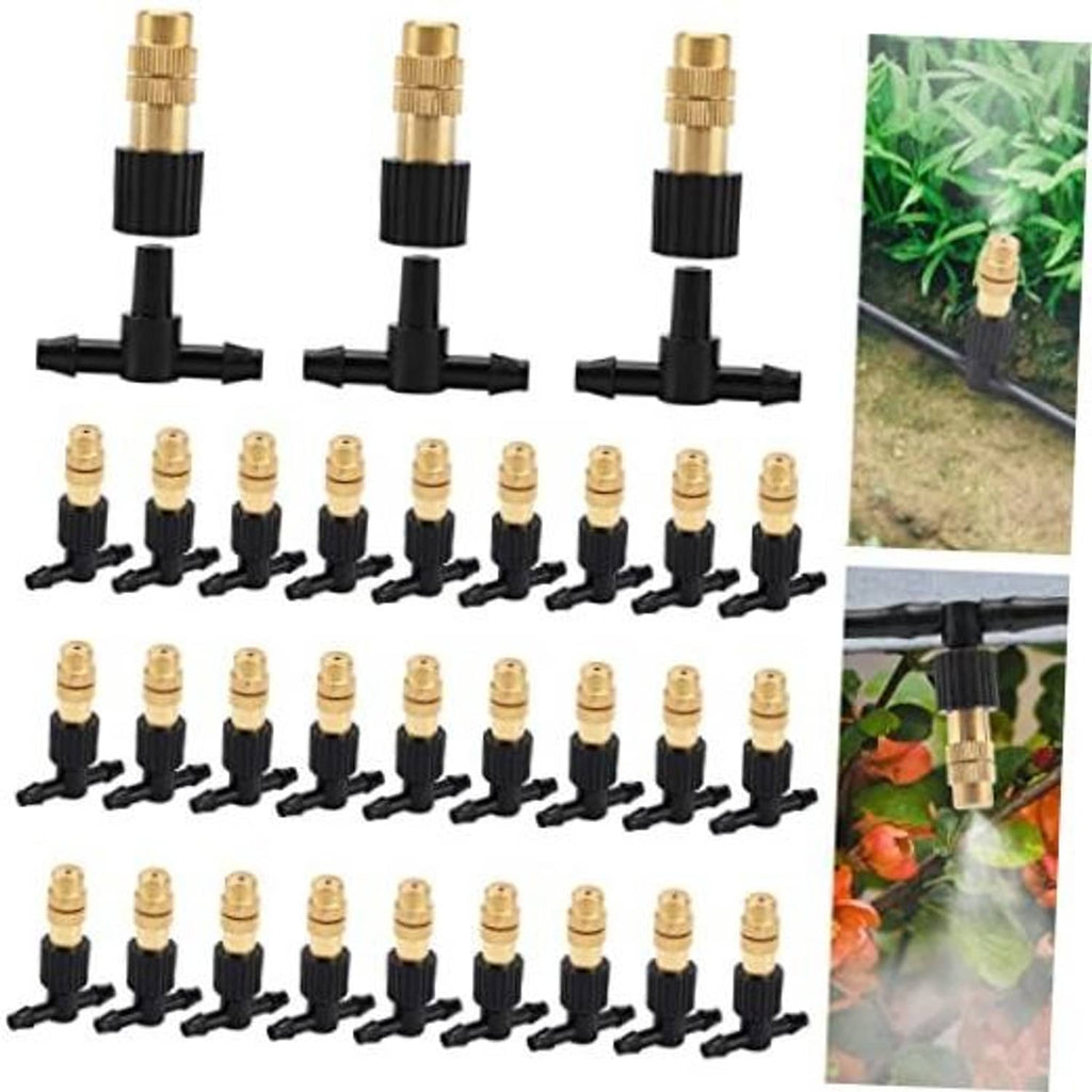 40-pack three-way atomizing sprinkler nozzle kit with brass heads and black connectors