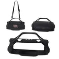 Black silicone speaker cover with carry handle and strap, molded protective shell