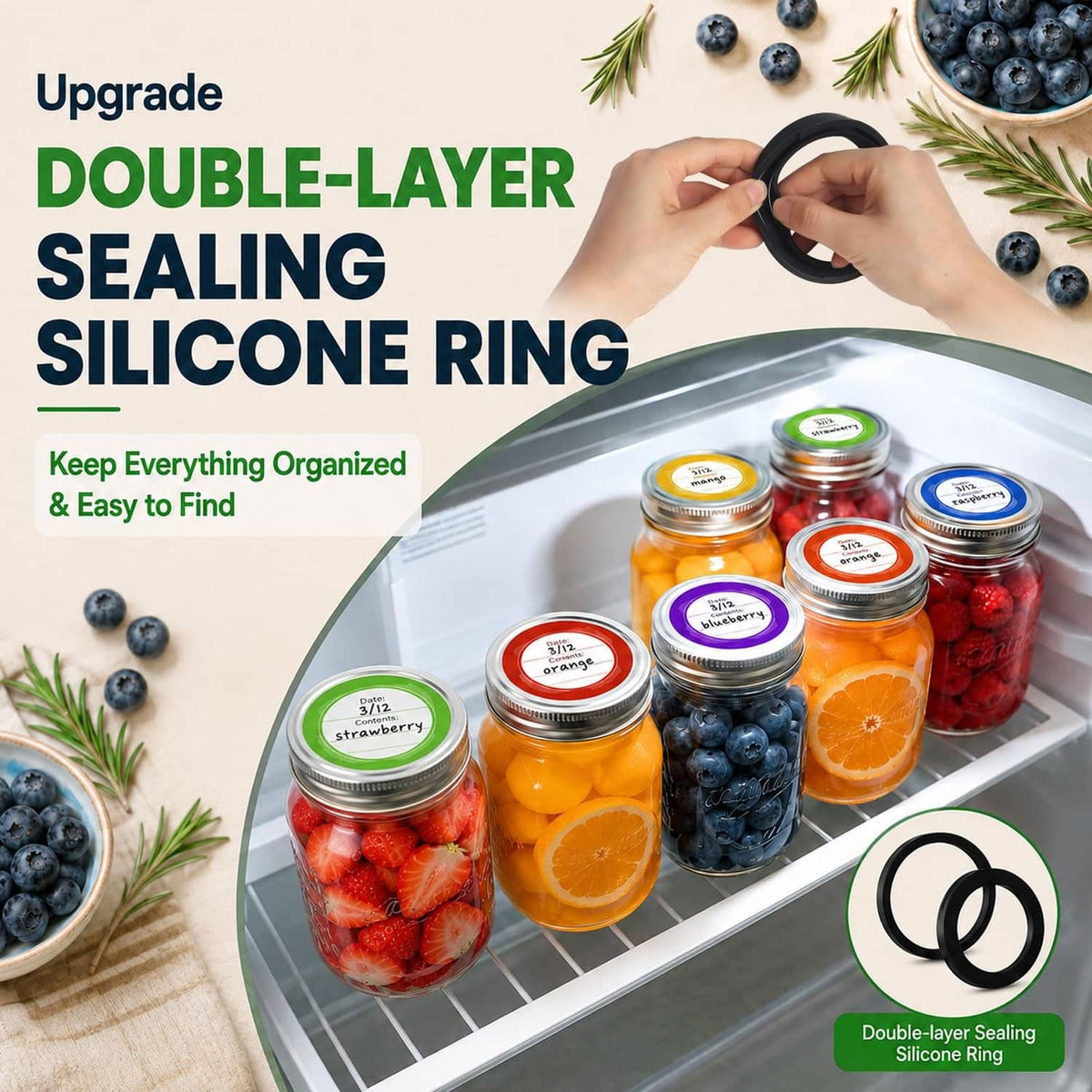 Vacuum sealer with double-layer silicone sealing ring and Mason jars