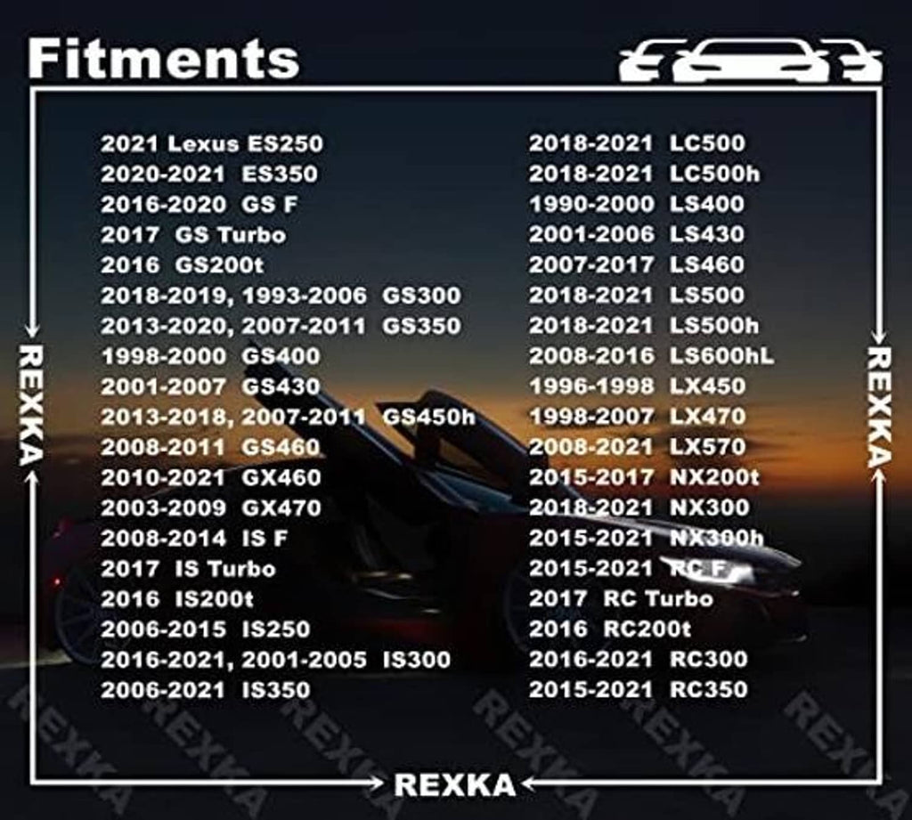 REXKA fitment chart graphic for rear differential filler oil drain plug gasket