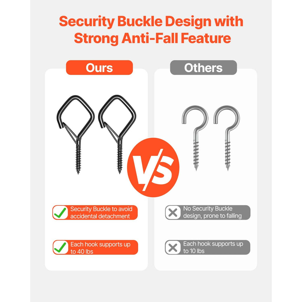 Black Q-style screw hook design shown with matching mounting screws