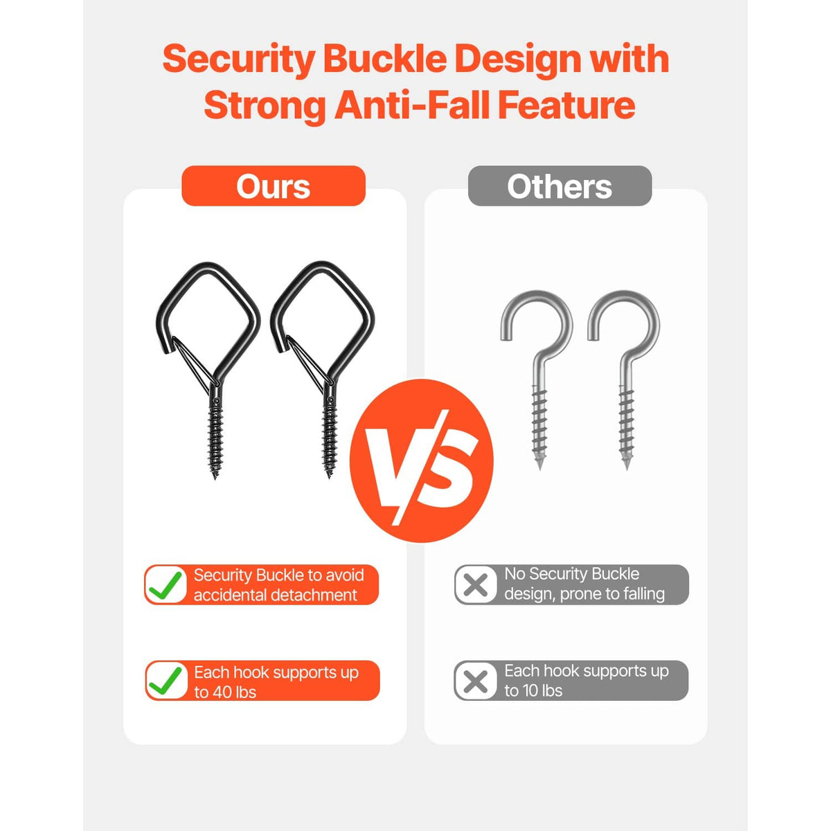 Black Q-style screw hook design shown with matching mounting screws