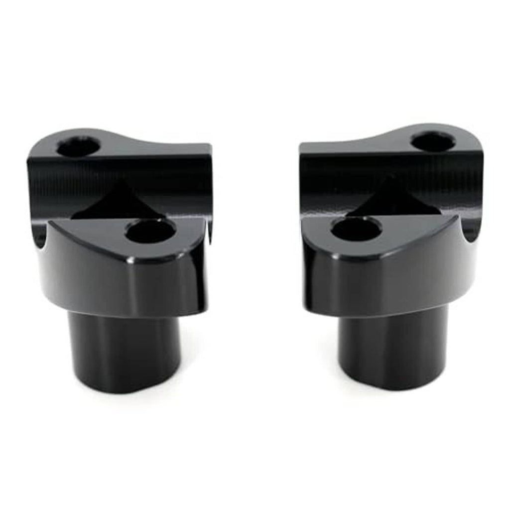 Pair of black handlebar risers with threaded top holes and curved mounting bases