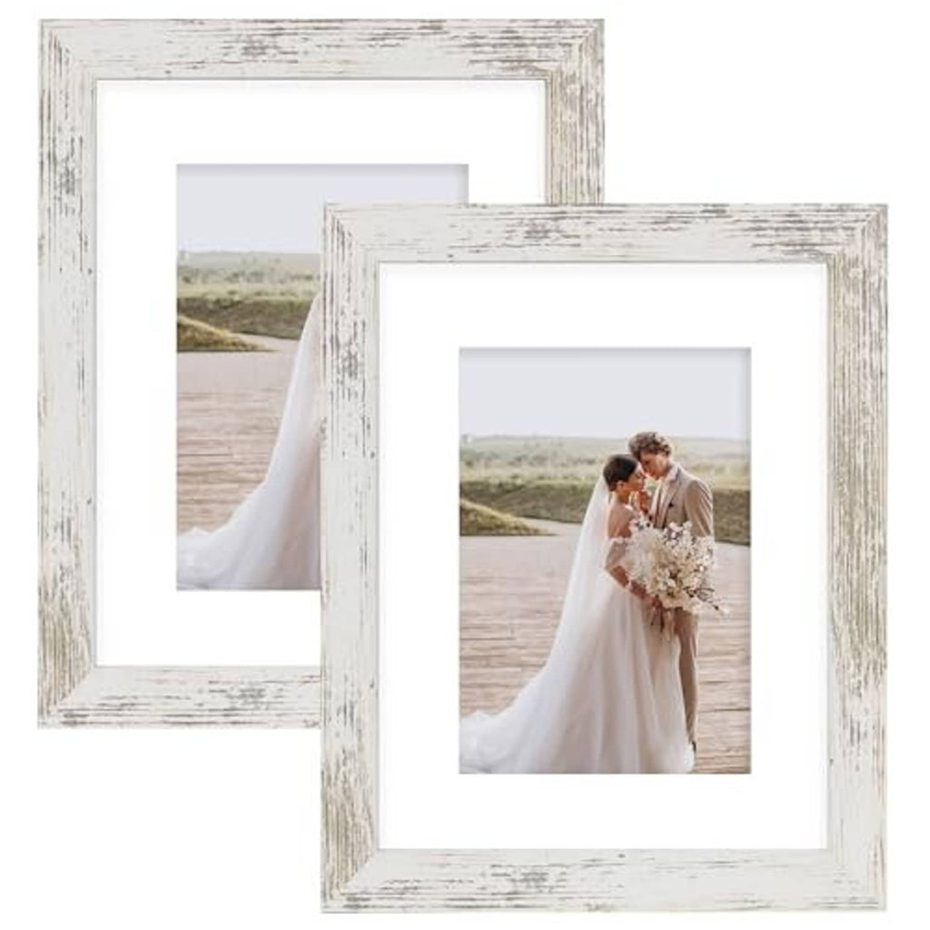 Distressed white 8x10 picture frames set of two, overlapping front views