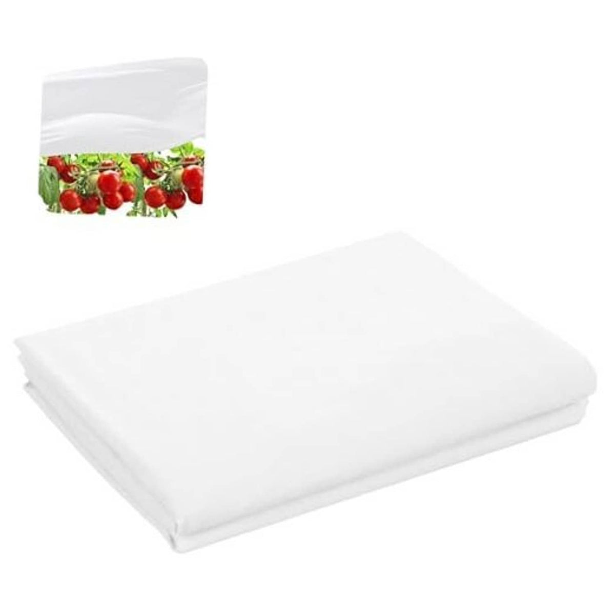 White nonwoven plant sun protection cloth, folded, 15 ft x 10 ft