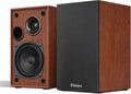 Passive bookshelf speakers with wood cabinets and black 4-inch woofer and horn tweeter