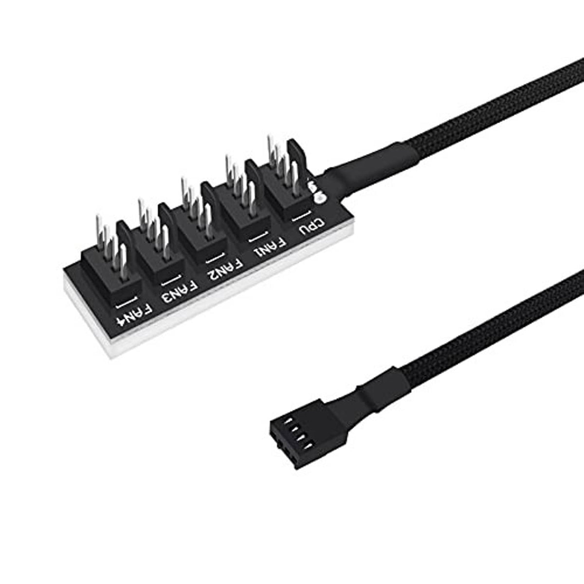 5-way PWM fan splitter extension cable with 4-pin fan plugs and braided leads