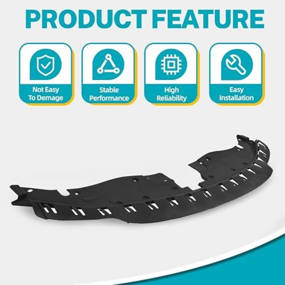 Black radiator support cover with curved shape and rectangular vent cutouts
