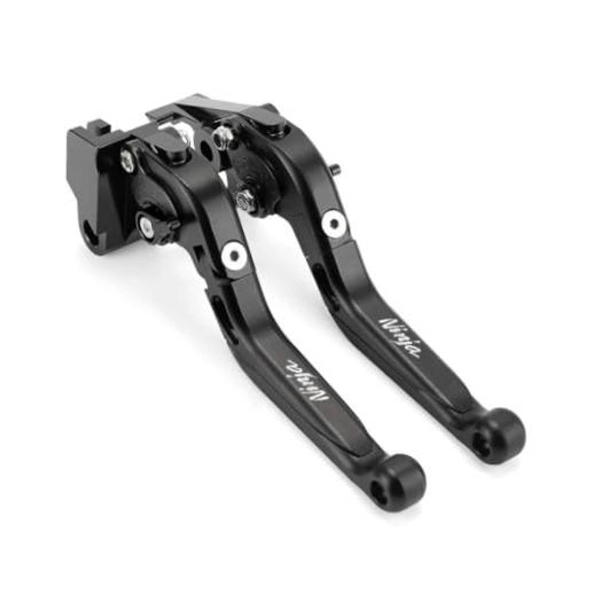 Adjustable folding brake and clutch levers, black metal pair with pivot hardware