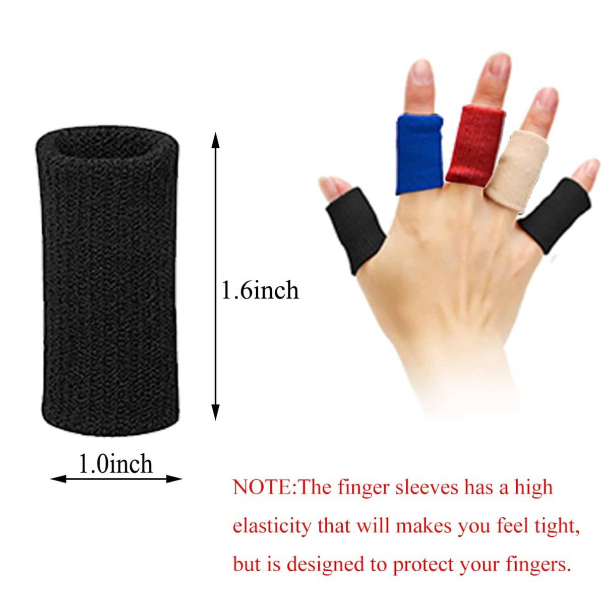 Finger sleeves 40-pack, stretchy knit finger covers in black, blue, red, beige