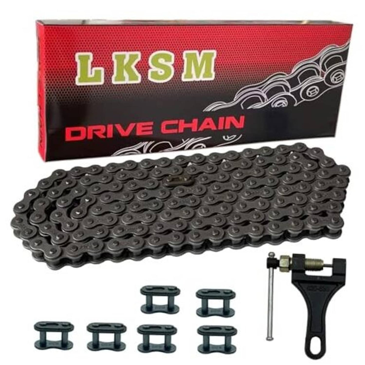 Black 420 motorcycle roller chain kit with chain breaker tool and spare link pins
