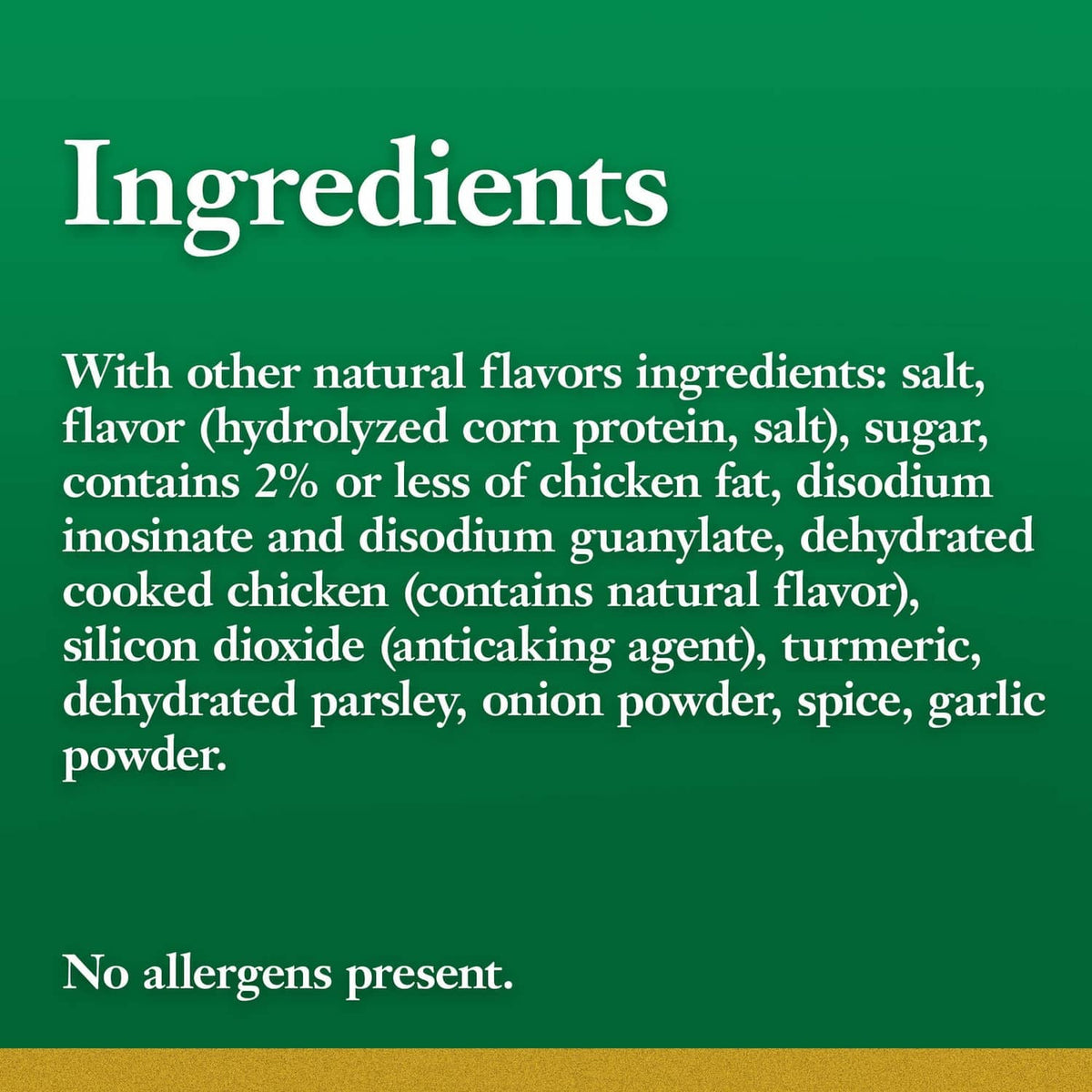Ingredients list for Herb-Ox chicken bouillon with other natural flavors