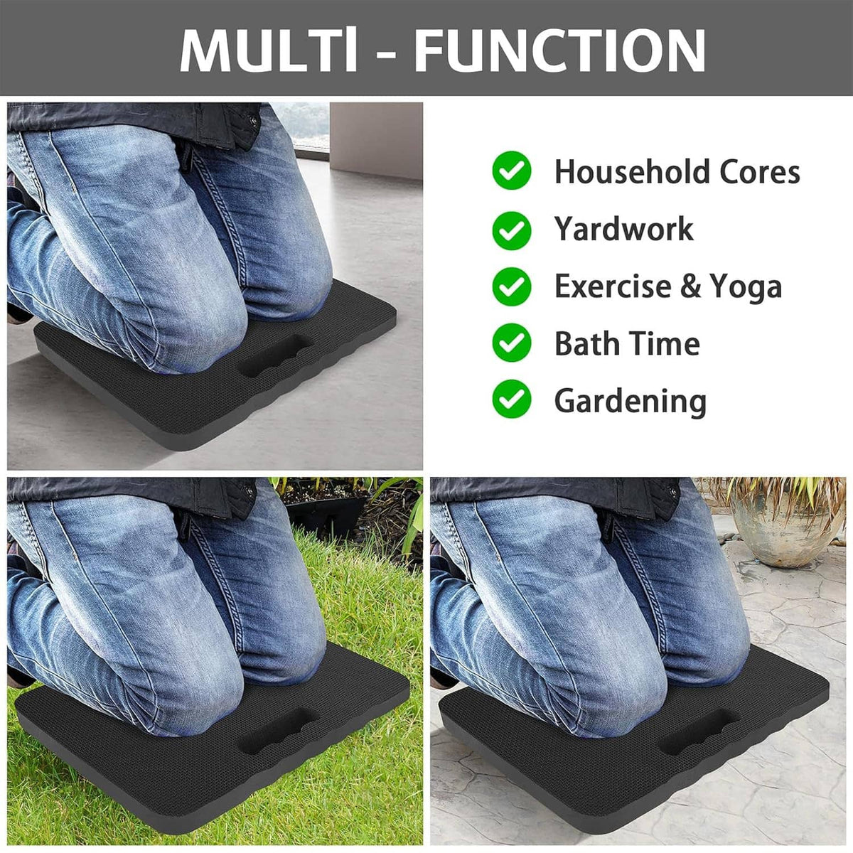 Black kneeling pad for household chores, yardwork, exercise, yoga, bath, gardening