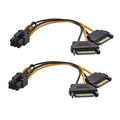 2-pack PCIe 6-pin to dual SATA power cable, black connectors with orange/black wires
