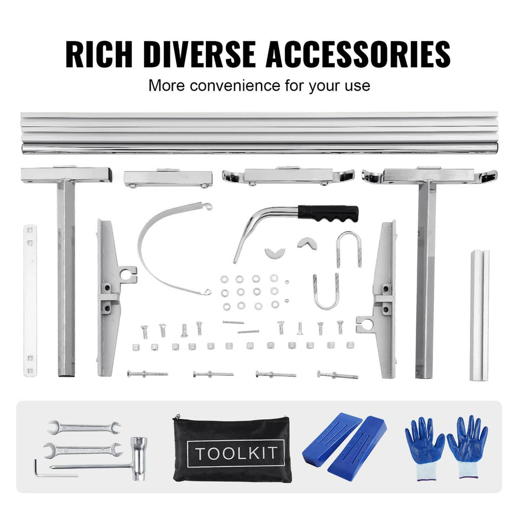 Chainsaw mill accessory kit with hardware, blue wedges, and toolkit bag for setup