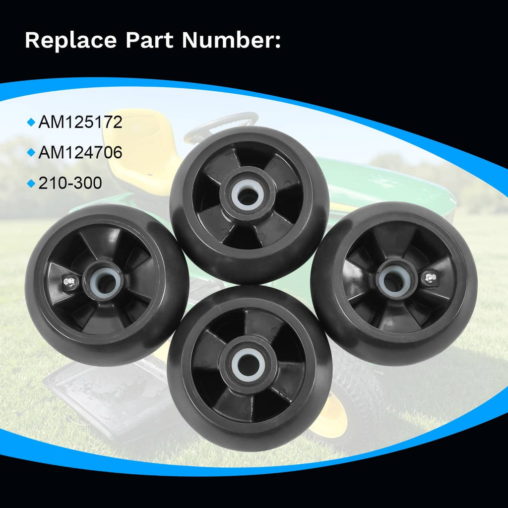 Deck wheel kit showing four black wheels and central bearing hubs