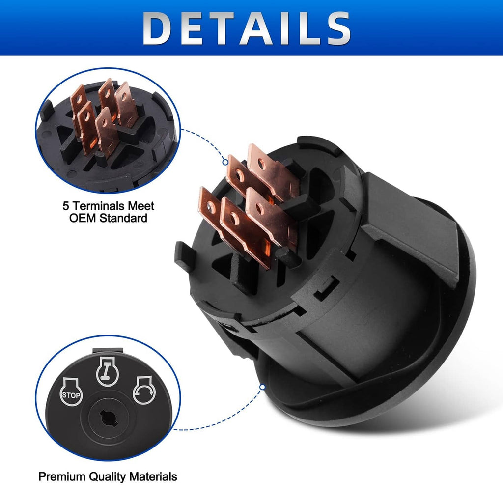 Black ignition switch with 5 copper terminals and key-cylinder top