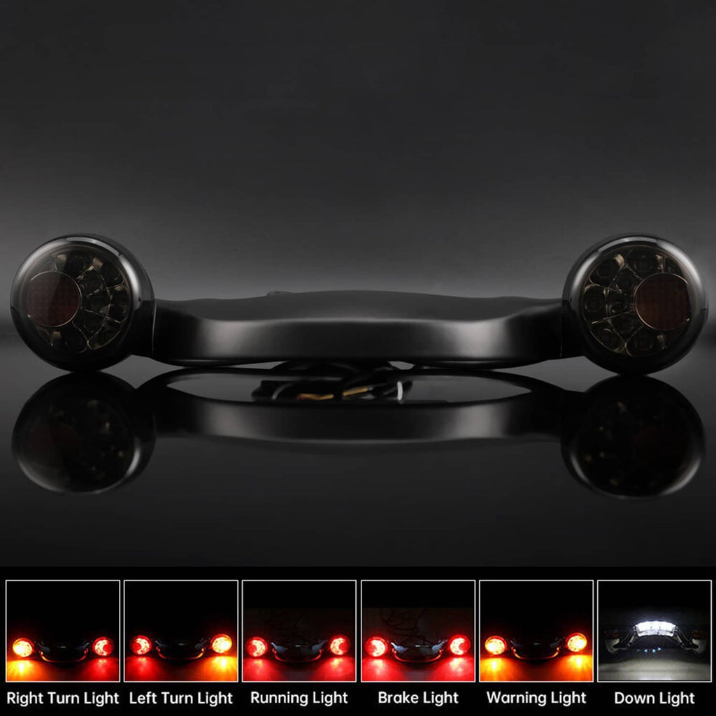 Matte black rear light bar with two smoked round signal lamps