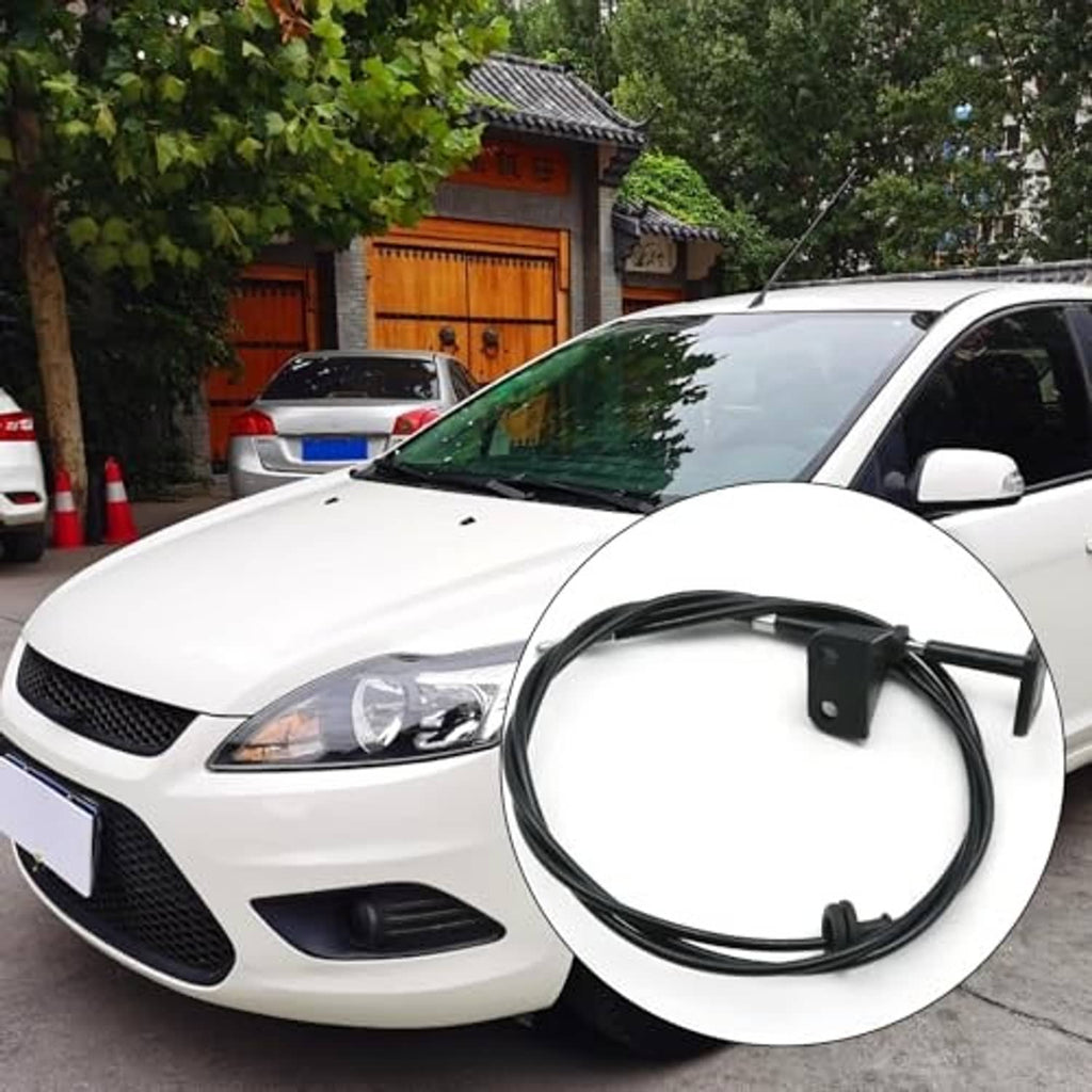Hood release cable replacement shown near a white car front