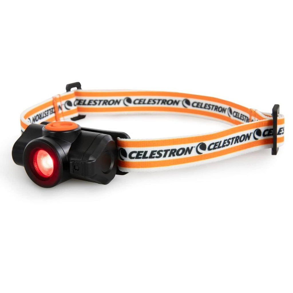 Celestron night vision headlamp with orange strap and red front LED light