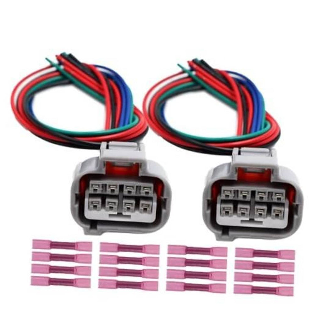2-pack 8-wire headlight connector harness pigtails with multi-pin plug and color wires