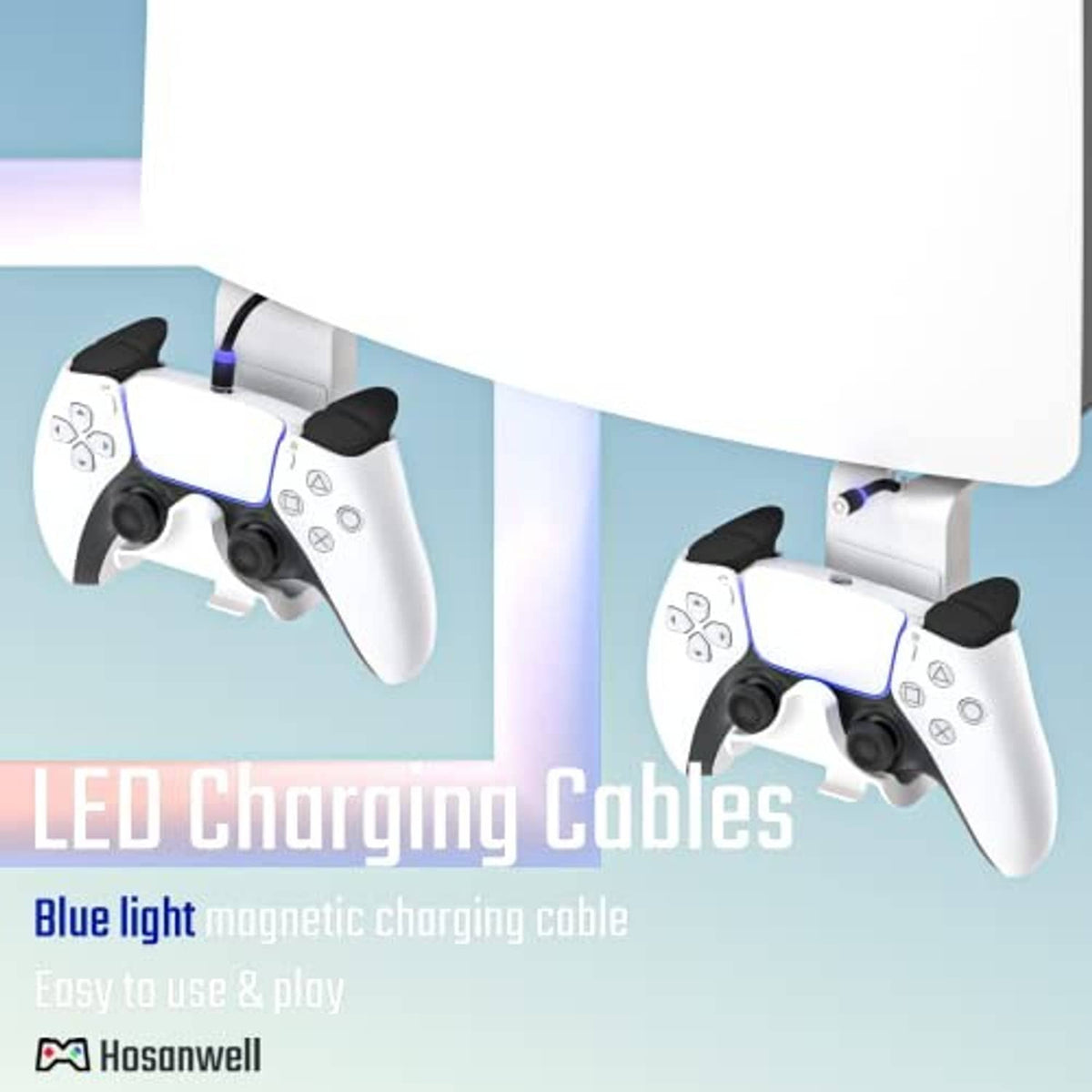 Magnetic charging cable kit with blue LED for PS5 controllers on stand