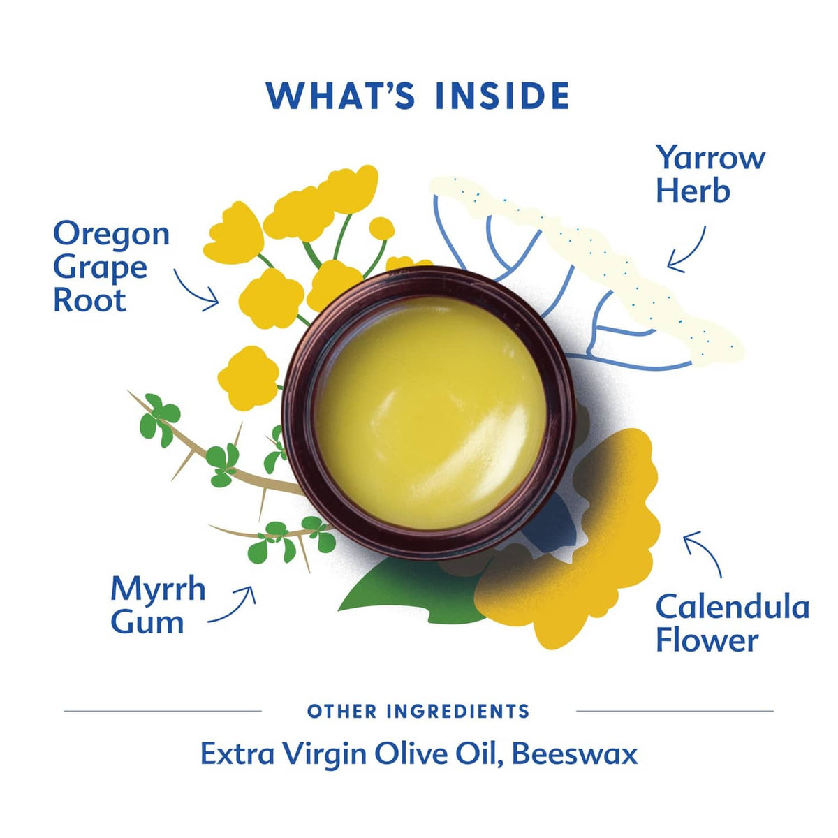 Open Motherlove diaper balm jar with yellow balm and visible herbal ingredients