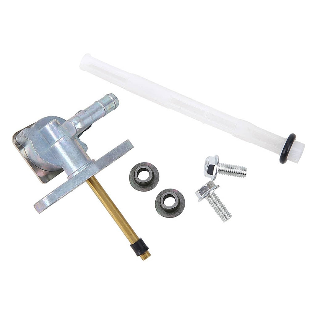 Fuel tank petcock valve kit with metal valve, clear lines, washers, and bolts