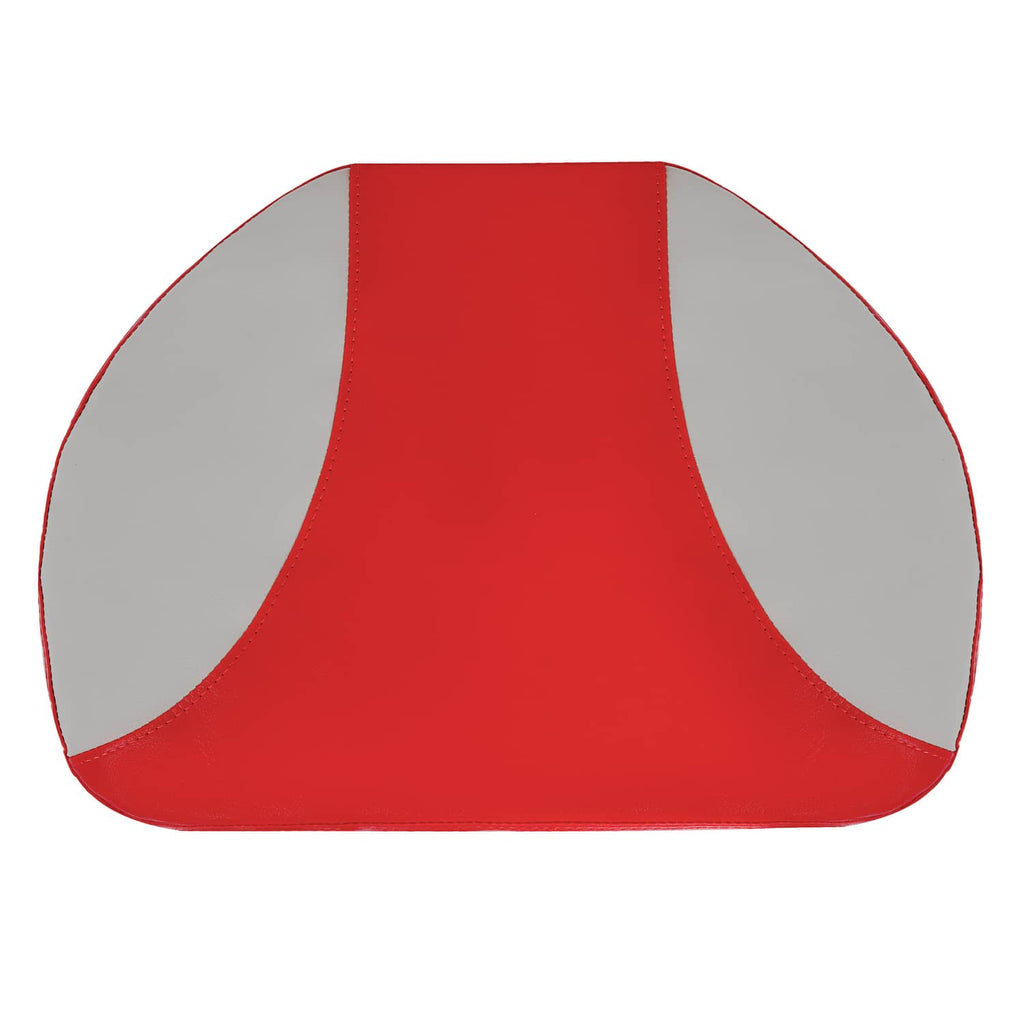 Red and gray seat cover with curved front panel and side wing sections