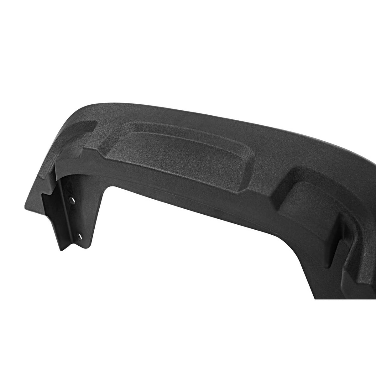 Black hood pivot bracket bar with molded supports and side mounting tabs