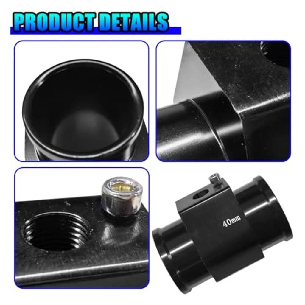 Water temperature sensor joint pipe detail: black bore, threads, and 40mm housing