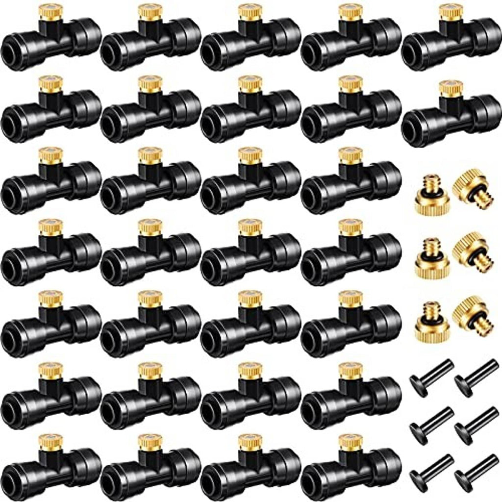 Misting nozzle kit: black misting tees with gold brass caps and connectors (assorted pack)