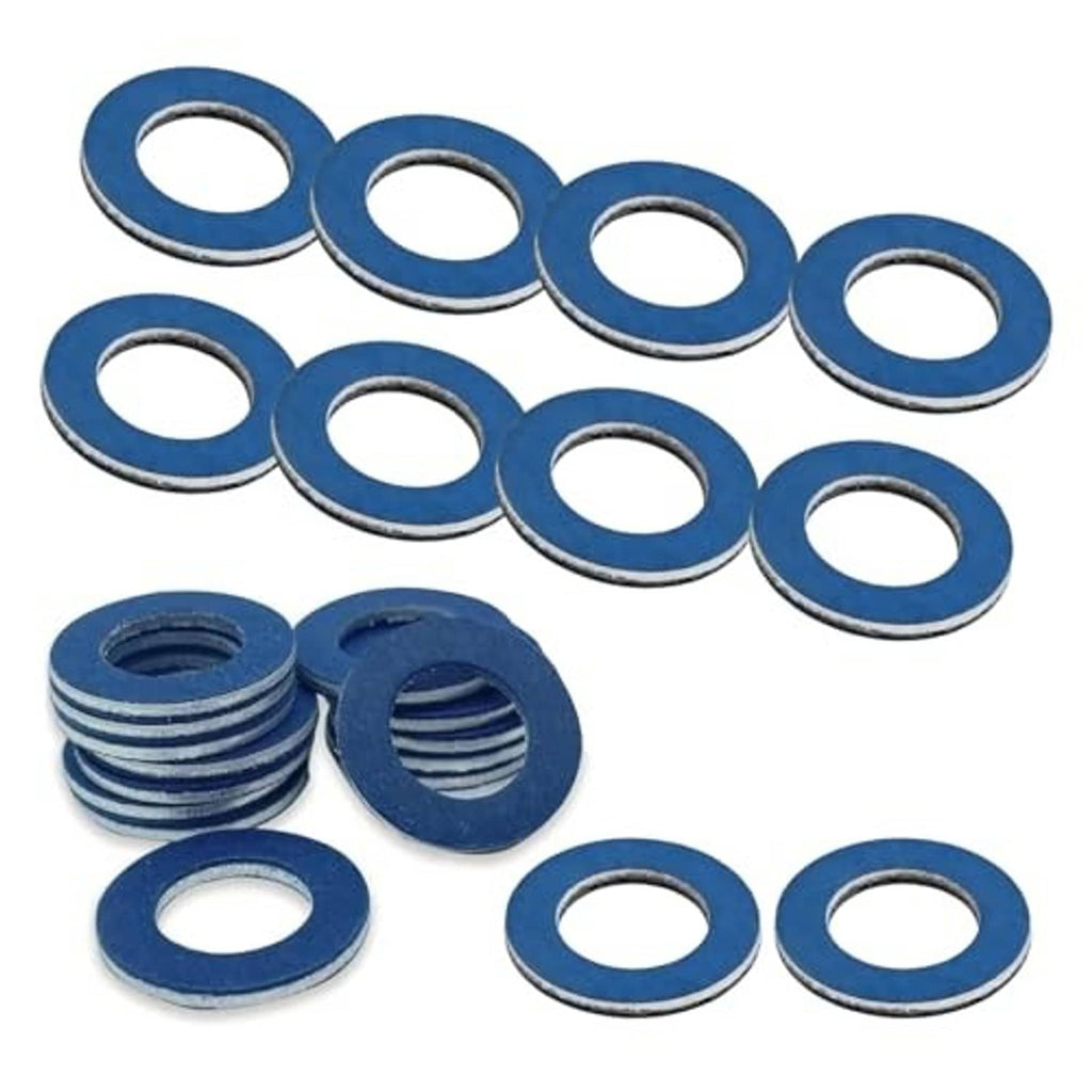 Blue oil drain plug gasket washers with stacked threaded crush seals