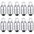 Set of 10 mini E10 LED flashlight bulbs with clear dome and silver screw bases