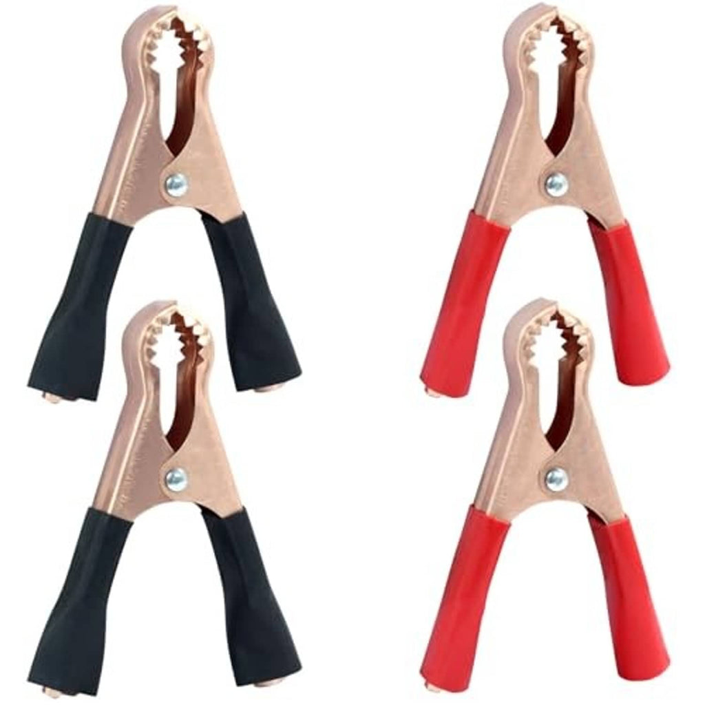 Insulated alligator clips set of 4, copper jaws with red insulated handles