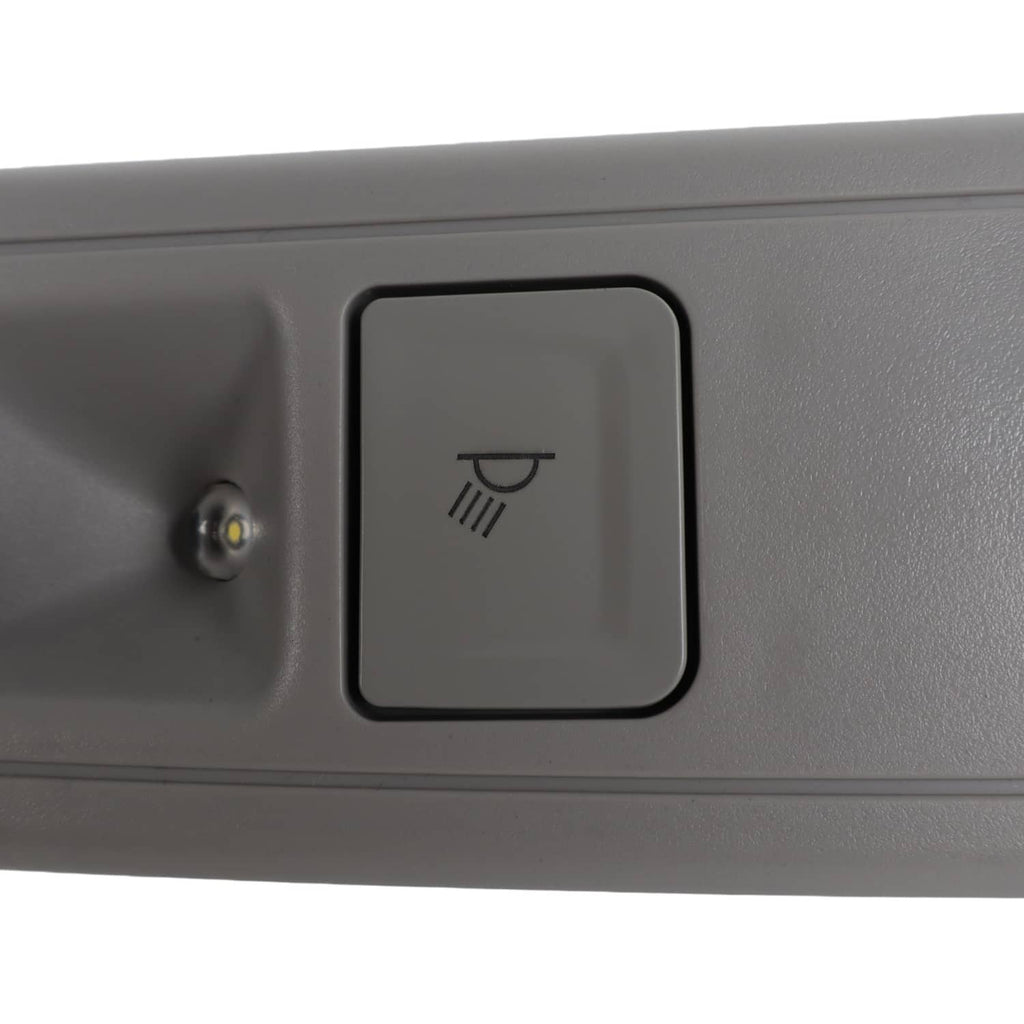 Gray dome light button with vent icon and small illuminated indicator
