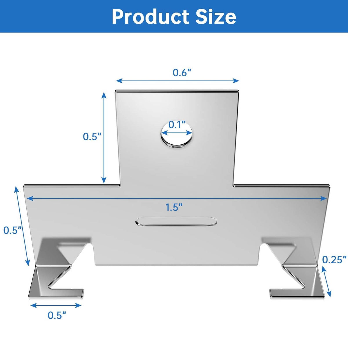 Silver recessed light C clip with product size measurements