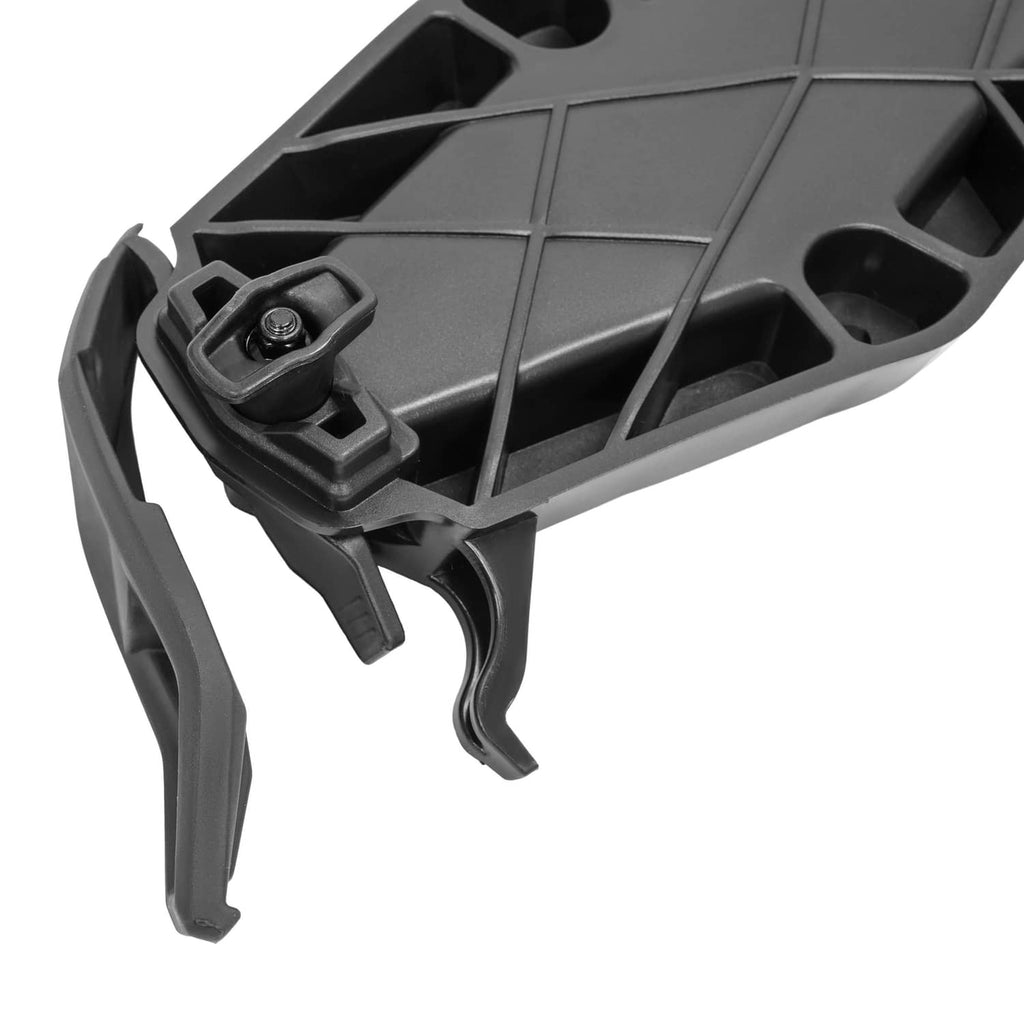 Black PE fuel caddy base with latch bracket and threaded insert