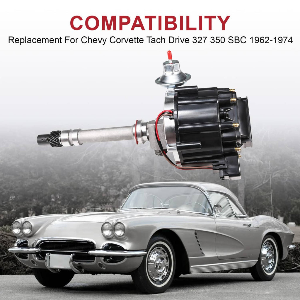 HEI tach drive distributor on mounting bracket with black housing and electrical terminals
