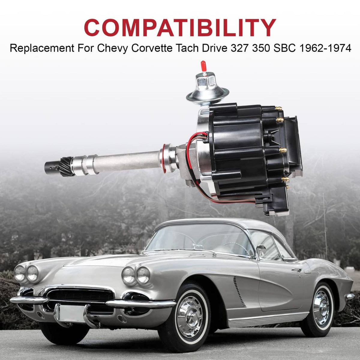 HEI tach drive distributor on mounting bracket with black housing and electrical terminals