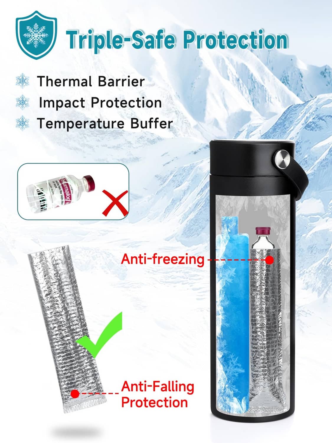 Black insulin cooler travel case with thermal insulation and anti-falling protection.