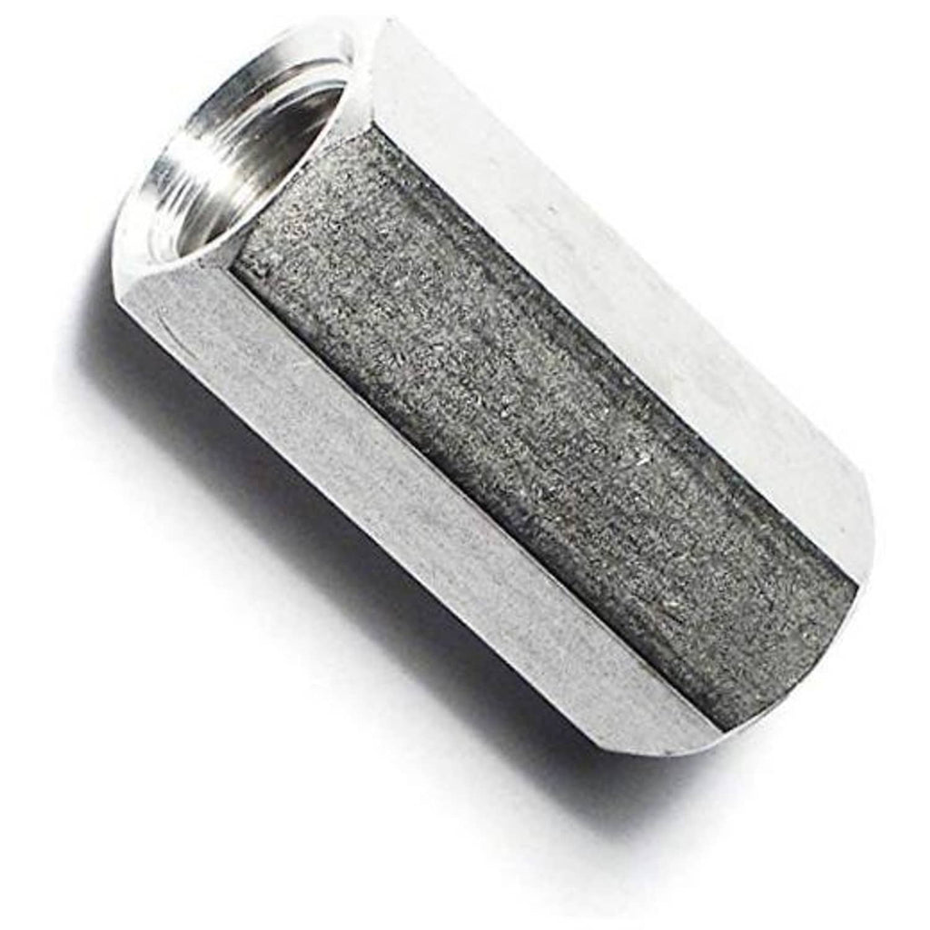 Steel coupling nut, hex shape, silver finish, 7/16-14 threads