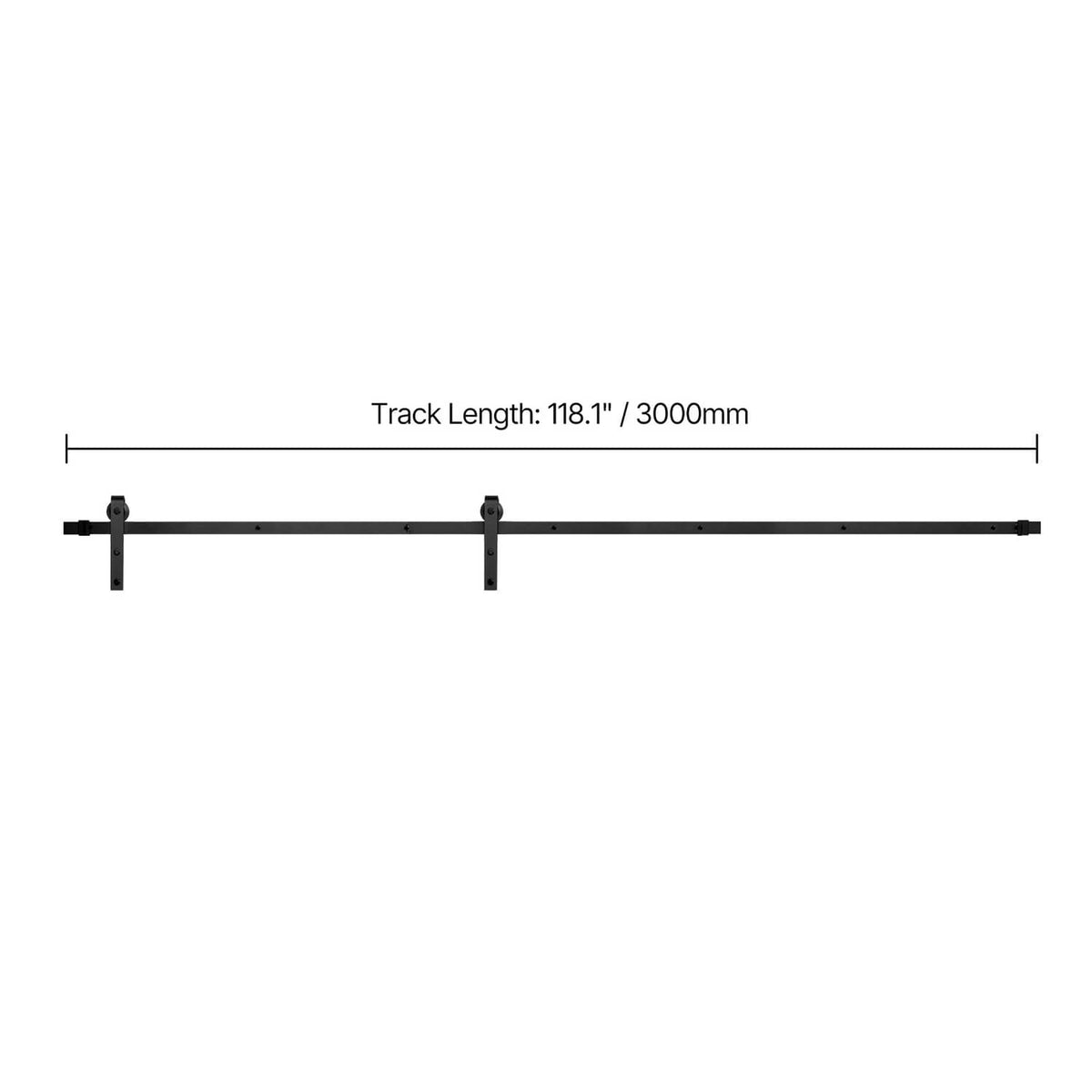 Black sliding barn door hardware track assembly with two mounting brackets