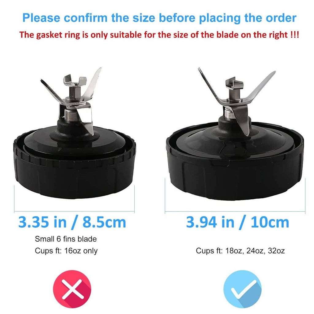 Blender gasket ring on black blade bases, two size views shown