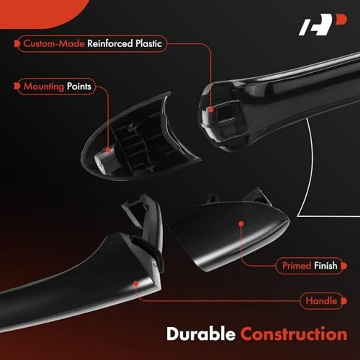Front passenger exterior door handle kit with bracket and cover pieces