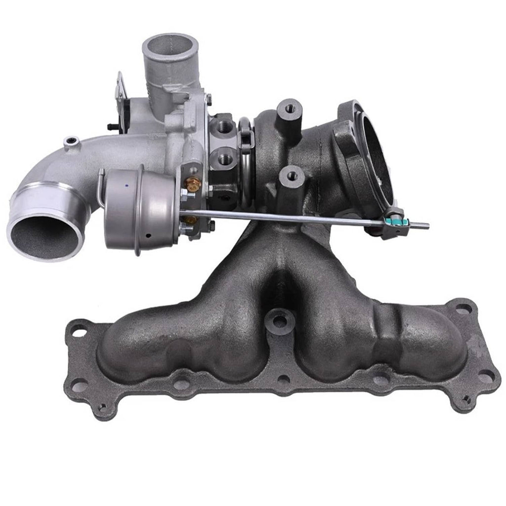 Turbocharger assembly with cast manifold, turbo core housing, and metal pipes