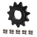 Black motor sprocket gear with 11T teeth, center mounting hole, chain drive ring