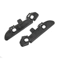 Pair of black front bumper mounting support brackets with circular mounting holes